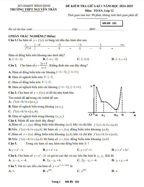 De Giua Ki 1 Toan 12 Nam 2024 2025 Truong Thpt Nguyen Tran Binh Dinh