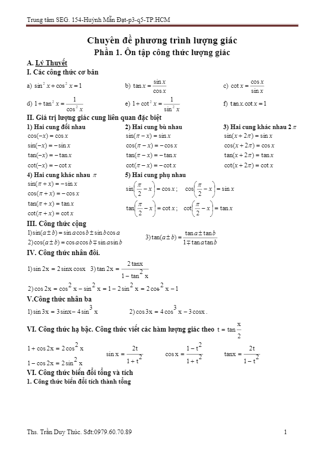 Chuyên đề phương trình lượng giác: Hướng dẫn toàn diện và bài tập chi tiết