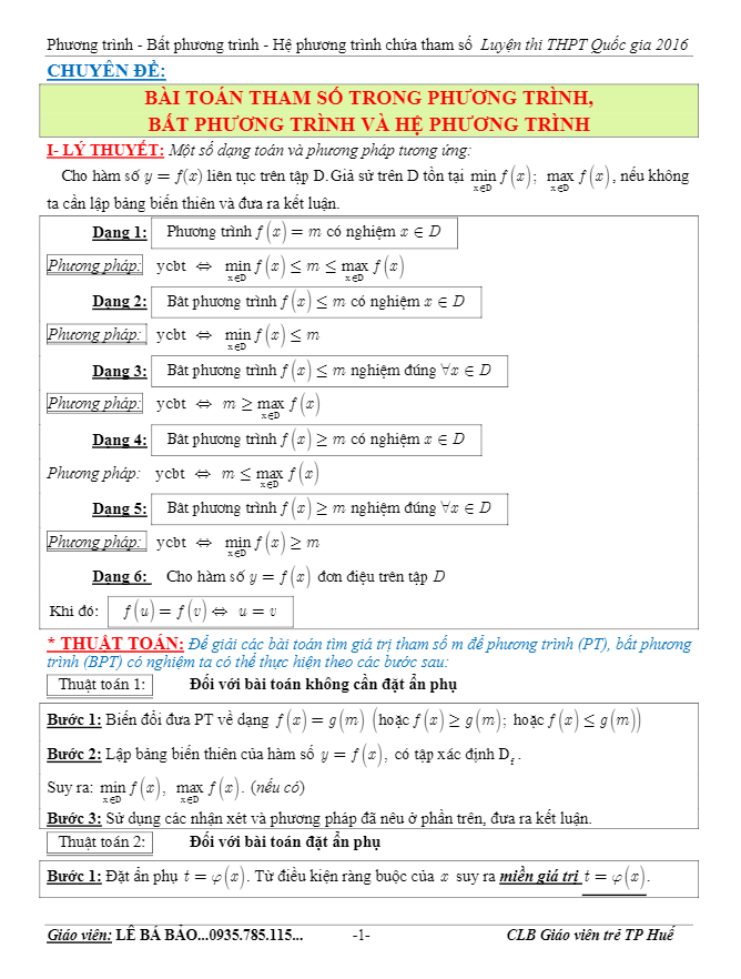 Phương pháp đồ thị trong giải phương trình chứa tham số m