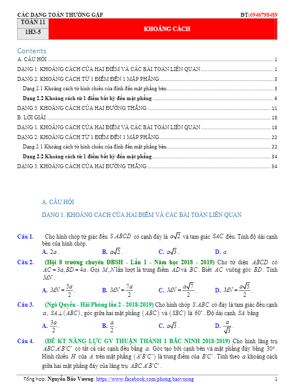 Bài Tập Khoảng Cách Lớp 11 - Tổng Hợp Các Bài Tập Thực Hành và Ví Dụ Chi Tiết