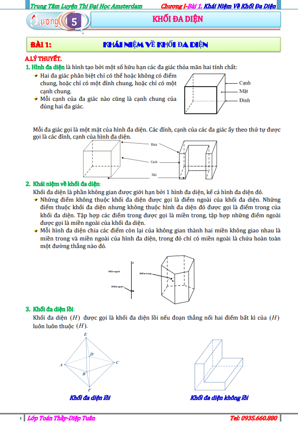 Hình học  Chương 1  Bài 1  Khái niệm về khối đa diện