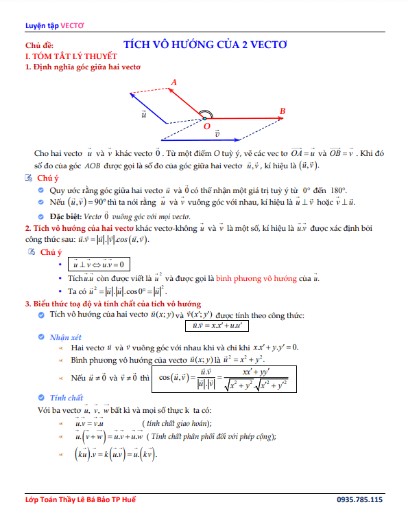 Bộ sưu tập các bài tập trắc nghiệm tích vô hướng của hai vectơ hàng đầu