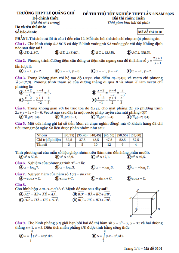  thi th tn thpt 2025 m n to n tr ng thpt chuy n phan b i ch u